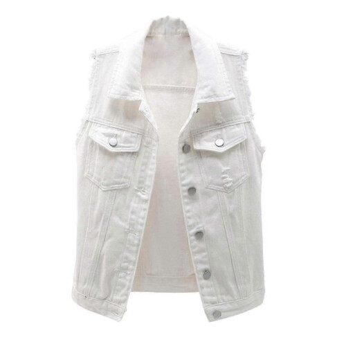 (xl, White) Women's Spring And Autumn Coat Solid Color Sleeveless Denim Jacket Jacket_1 1