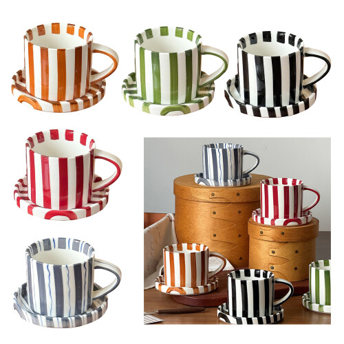 Smooth Finishes 5Inch Striped Ceramic Coffee Cup and-Blue 2