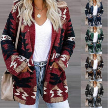 (M, Dark Brown) Stitch Christmas Sweater Winter Cardigan 2023 Woman Loose Knit Cardigan