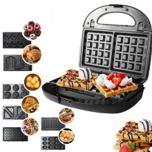 7 in 1 Waffle Maker with Removable Plates 750W Mini Donut Maker/Waffle Iron for Sandwiches Compact Breakfast Sandwich Maker with Non Stick Coating