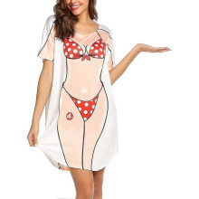 (L, red) Women's Bikini Shirt Cover Up Short Sleeve Cute Bikini Print Cover-up Baggy T Shirt Dress Fun Wear