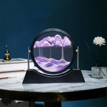 Moving Sand Art Picture, Kinetic Liquid Motion Decor, Glass Quicksand Painting, 7in Desktop Home Office, Purple
