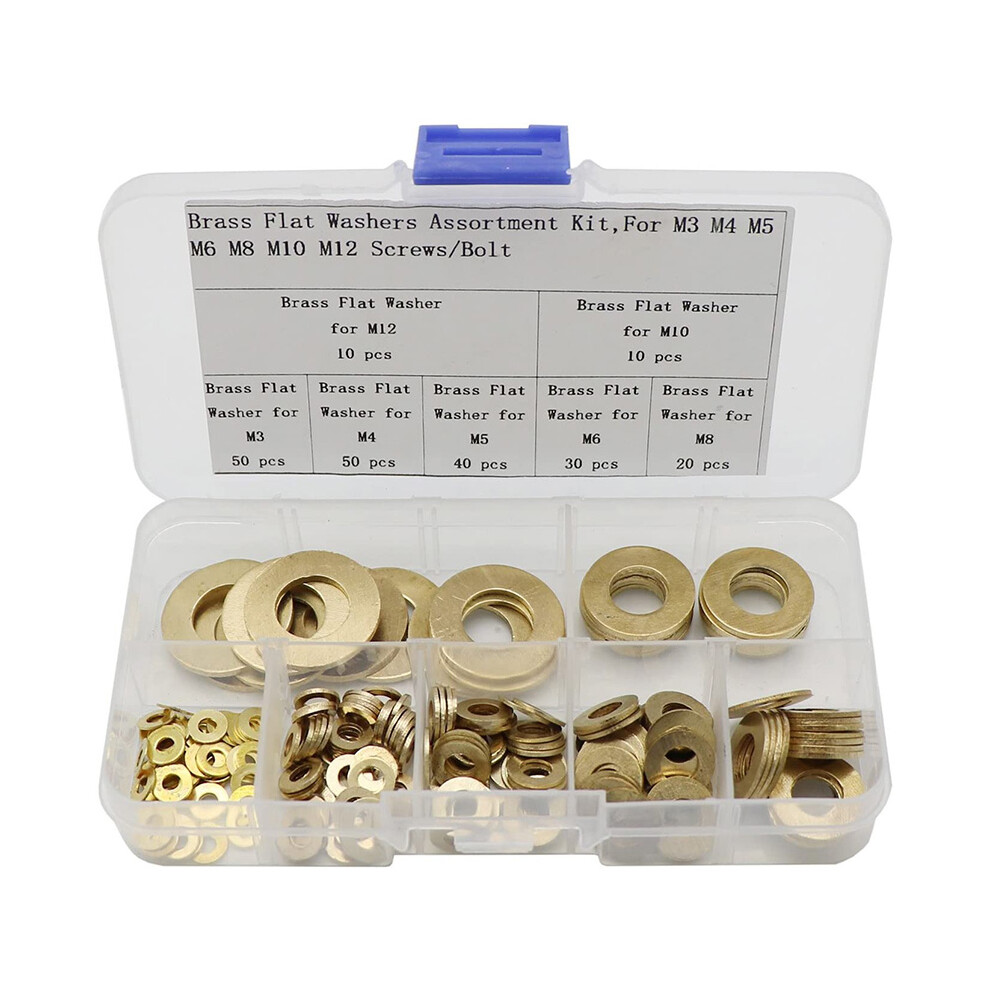 Brass Flat Washer Assortment Set,Copper Gasket Gasket Flat Ring Seal Assortment Kit(210 Pcs,M3-M12) 4711833496743