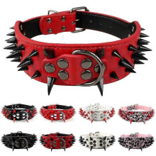 (Pink Leopard with Black Spiked) 2.0"wide Cool Sharp Spiked Studded Leather Dog Collars For Pitbull Mastiff Bully