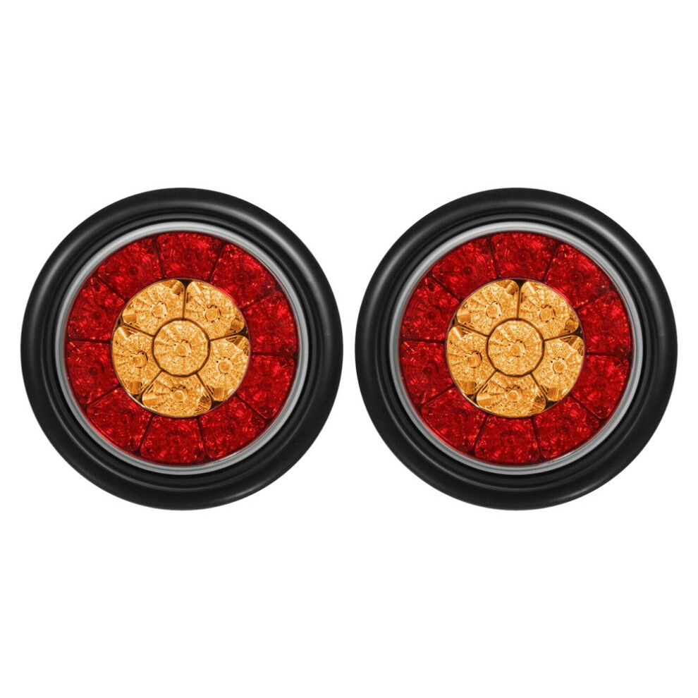 2X Round 4Inch Led Truck Trailer Tail Lights Rear Stop Brake Turn Signal Lights Red/Amber 4713579617345