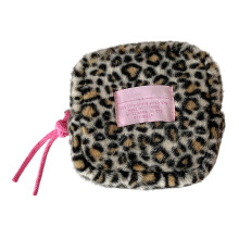 Miniature Plush Pouch with Leopard Design for Girls-Black