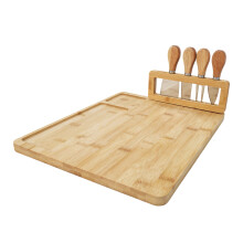(Square) 2025 35.5x28cm Rectangular & 35.5cm Round Bamboo Cheese Board Set - Charcuterie Platter with Storage, Serving Tray for Wine Tasting