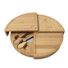(Round) 2025 35.5x28cm Rectangular & 35.5cm Round Bamboo Cheese Board Set - Charcuterie Platter with Storage, Serving Tray for Wine Tasting