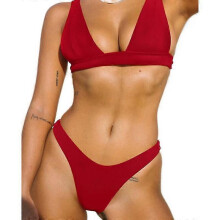 (S,RED)Women's Low Waist Bikini Swimsuit Push Up Halter Two Piece Bathing Suit