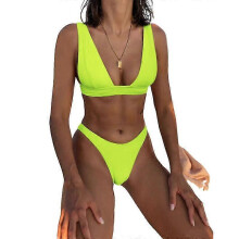 (M,fluorescent green)Women's Low Waist Bikini Swimsuit Push Up Halter Two Piece Bathing Suit