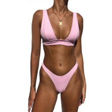 (L,PINK)Women's Low Waist Bikini Swimsuit Push Up Halter Two Piece Bathing Suit