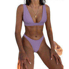 (M,PURPLE)Women's Low Waist Bikini Swimsuit Push Up Halter Two Piece Bathing Suit