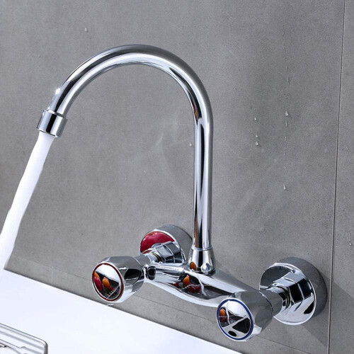 wall mount faucet Wall-mounted multi-function, copper, chrome, kitchen, sink, double handle, in-wall mounting, hot and cold mixing valve 1