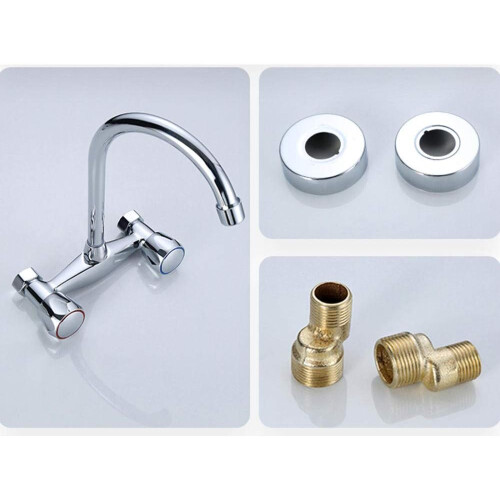 wall mount faucet Wall-mounted multi-function, copper, chrome, kitchen, sink, double handle, in-wall mounting, hot and cold mixing valve 2