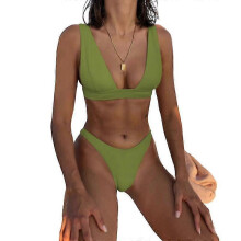(S,GREEN)Women's Low Waist Bikini Swimsuit Push Up Halter Two Piece Bathing Suit