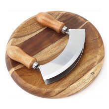 Mezzaluna Knife and Round Cutting Board for Salad Chopper and Pizza Cutter