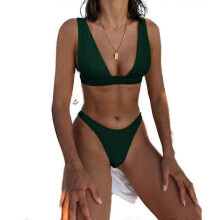 (M,DEEP GREEN)Women's Low Waist Bikini Swimsuit Push Up Halter Two Piece Bathing Suit