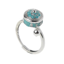 (A)Rotating Rings Buddhist Tibetan Prayer Wheel Ring Om Mantra Finger Ring Good Luck Lotus Floral Enamel Rotating Ring Band