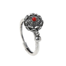(E)Rotating Rings Buddhist Tibetan Prayer Wheel Ring Om Mantra Finger Ring Good Luck Lotus Floral Enamel Rotating Ring Band