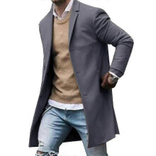 (S,Grey)Mens Wool Coat Winter Trench Coats Outwear Overcoat Long Sleeve Button Up Jacket