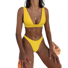 (XL,YELLOW)Women's Low Waist Bikini Swimsuit Push Up Halter Two Piece Bathing Suit