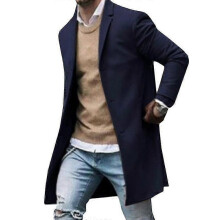 (2XL,Dark Blue)Mens Wool Coat Winter Trench Coats Outwear Overcoat Long Sleeve Button Up Jacket