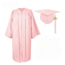 (L,Pink)2022 Adult Zip Closure University Academic Graduation Gown Robe Mortarboard Cap
