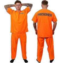 (Kids M(120-130cm))Adult Inmate Costume Orange Prisoner Jumpsuit Jailbird Outfit For Halloween Orange Prisoner Costume