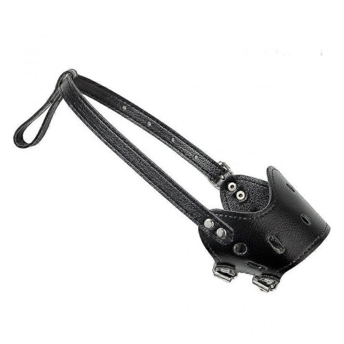(Black M)Adjustable Anti-bite Mask Leather Dog Mouth Muzzle Safe Portable Black M
