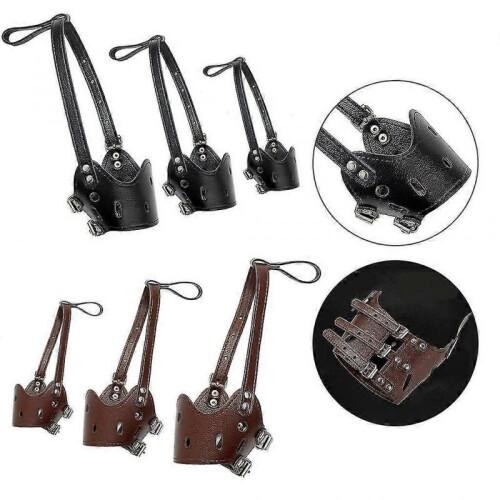 (Black M)Adjustable Anti-bite Mask Leather Dog Mouth Muzzle Safe Portable Black M 2