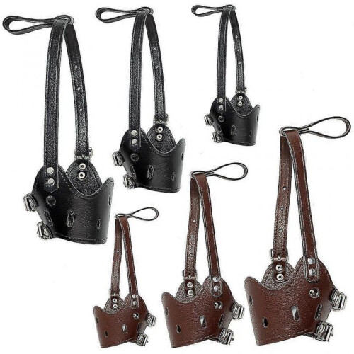 (Black M)Adjustable Anti-bite Mask Leather Dog Mouth Muzzle Safe Portable Black M 1