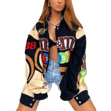 (XL)Printed Loose Fitting Long Sleeves Vintage Racing Jacket, Pilot Jacket, Y2k Street Clothes Jacket