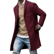 (3XL,Wine Red)Mens Wool Coat Winter Trench Coats Outwear Overcoat Long Sleeve Button Up Jacket