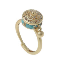 (B)Rotating Rings Buddhist Tibetan Prayer Wheel Ring Om Mantra Finger Ring Good Luck Lotus Floral Enamel Rotating Ring Band
