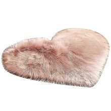 (Pink)30x40cm Love Heart Shape Plush Rug Anti-slip Carpet Door Mat Home Bedside Decor