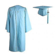 (S,Sky Blue)2022 Adult Zip Closure University Academic Graduation Gown Robe Mortarboard Cap