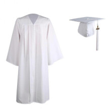 (L,White)2022 Adult Zip Closure University Academic Graduation Gown Robe Mortarboard Cap