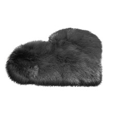 (Dark Grey)30x40cm Love Heart Shape Plush Rug Anti-slip Carpet Door Mat Home Bedside Decor