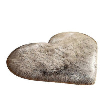(Grey)30x40cm Love Heart Shape Plush Rug Anti-slip Carpet Door Mat Home Bedside Decor