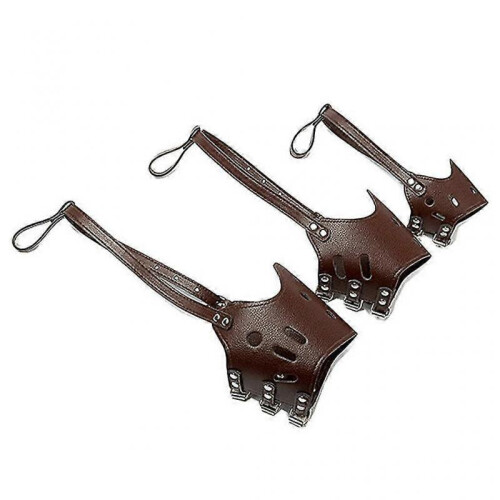 (Brown L)Adjustable Anti-bite Mask Leather Dog Mouth Muzzle Safe Portable Black M 2