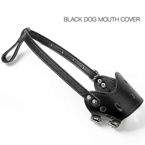 (Brown L)Adjustable Anti-bite Mask Leather Dog Mouth Muzzle Safe Portable Black M 1