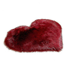 (Wine Red)30x40cm Love Heart Shape Plush Rug Anti-slip Carpet Door Mat Home Bedside Decor