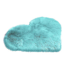 (Light Blue)30x40cm Love Heart Shape Plush Rug Anti-slip Carpet Door Mat Home Bedside Decor