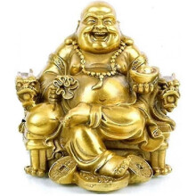 Feng Shui Buddha Statue Lucky God Of Wealth, Laughing Buddha On Emperor Dragon Chair, Brass Buddha Statue And Sculpture Home Decor Congratulatory Gift