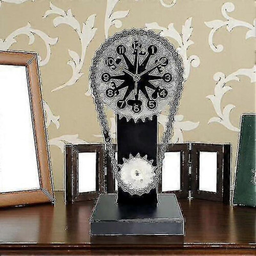 (BLACK)Steampunk Clock With Movement Gears Home Decor Rotating Gear Clock 1