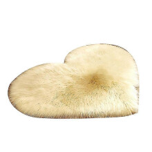 (Light Yellow)30x40cm Love Heart Shape Plush Rug Anti-slip Carpet Door Mat Home Bedside Decor