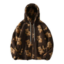 (M,Brown)Teddy Bear Print Warm Jacket For Womens