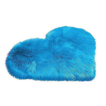 (Dark Blue)30x40cm Love Heart Shape Plush Rug Anti-slip Carpet Door Mat Home Bedside Decor