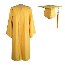 (L,Yellow)2022 Adult Zip Closure University Academic Graduation Gown Robe Mortarboard Cap