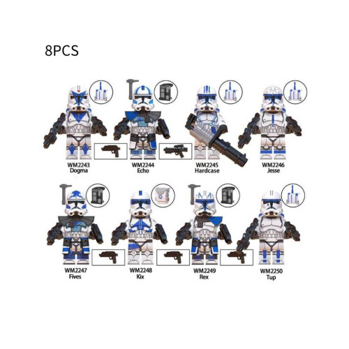 (Set) Star Wars 8-teiliges Star Rex Dogma Echo Jesse Tup Minifiguren-Bausteinset, Geschenk für Kinder und